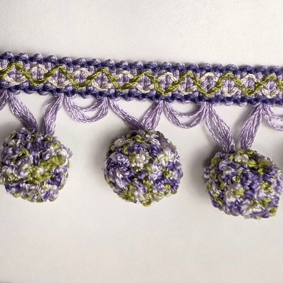 Interior Designer pom pom sewing trim 4.75 yards green & purple color combo - Picture 2 of 5